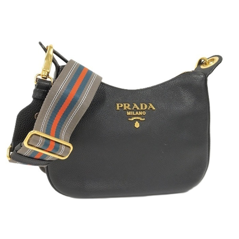 PRADA Shoulder Bag Vitello Phoenix Leather Black